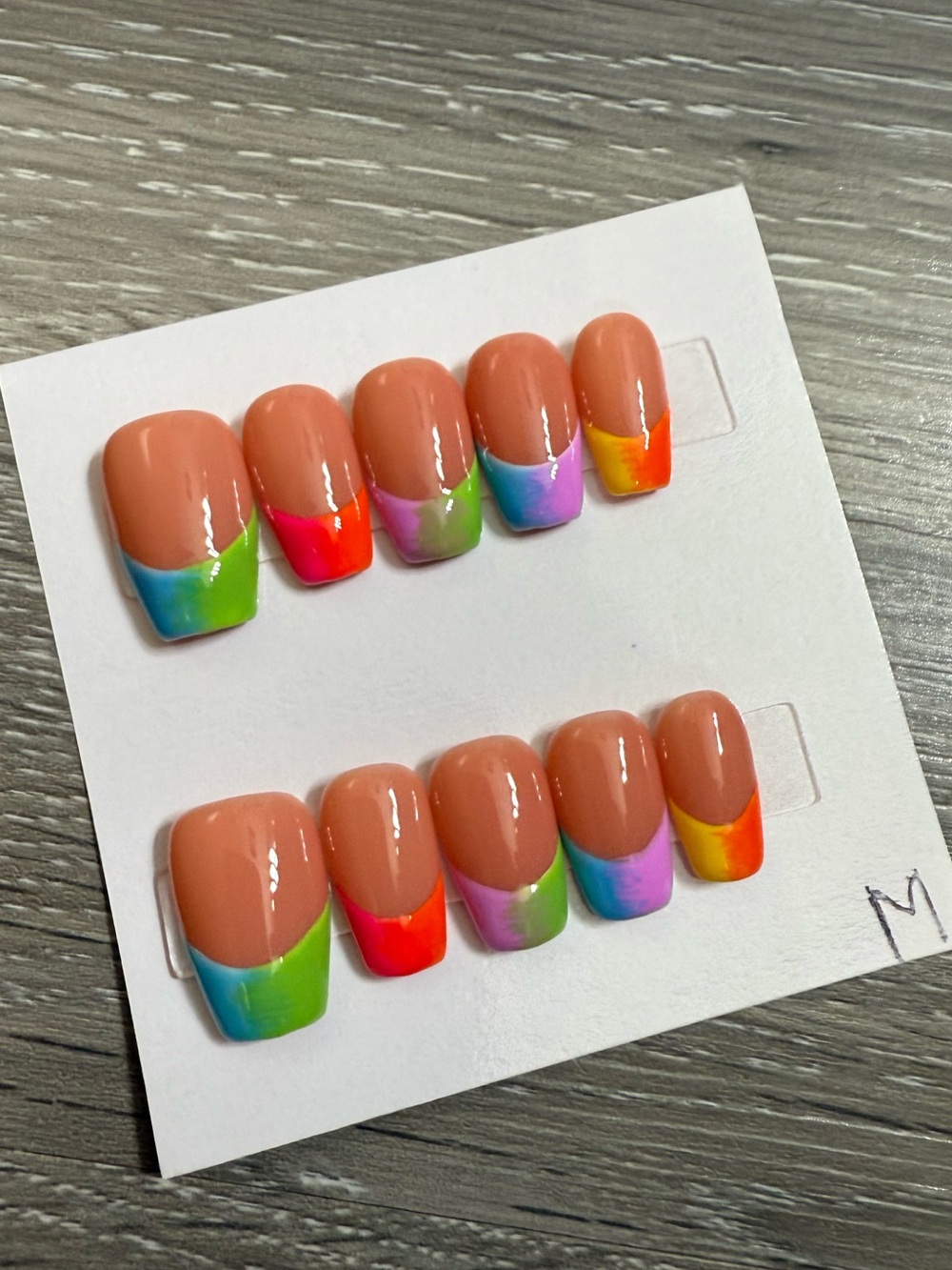 Rainbow French Tip Press-On Nails - Nude Base